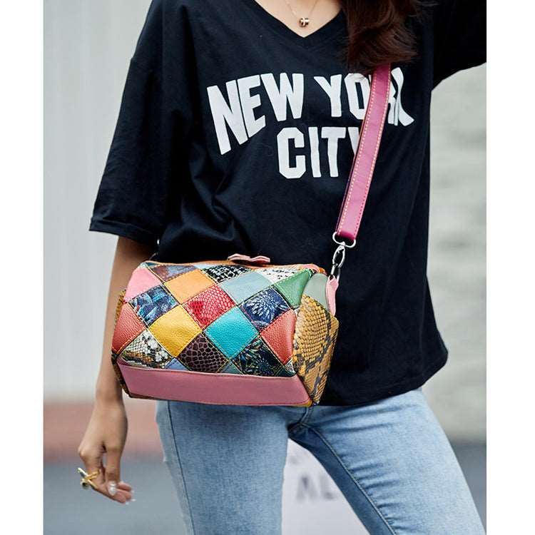 Beautiful leather contrast color messenger bag Chells Trendy Boutique