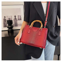 Crocodile Pattern Handbag with Bamboo Top Handle. Chells Trendy Boutique