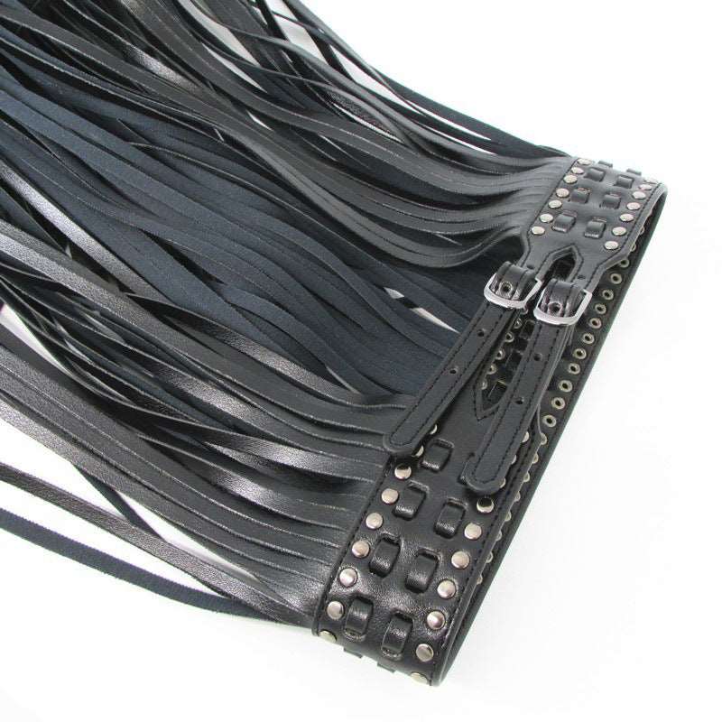 Ladies Fashion Black Long Tassel Pin Buckle Belt Chells Trendy Boutique